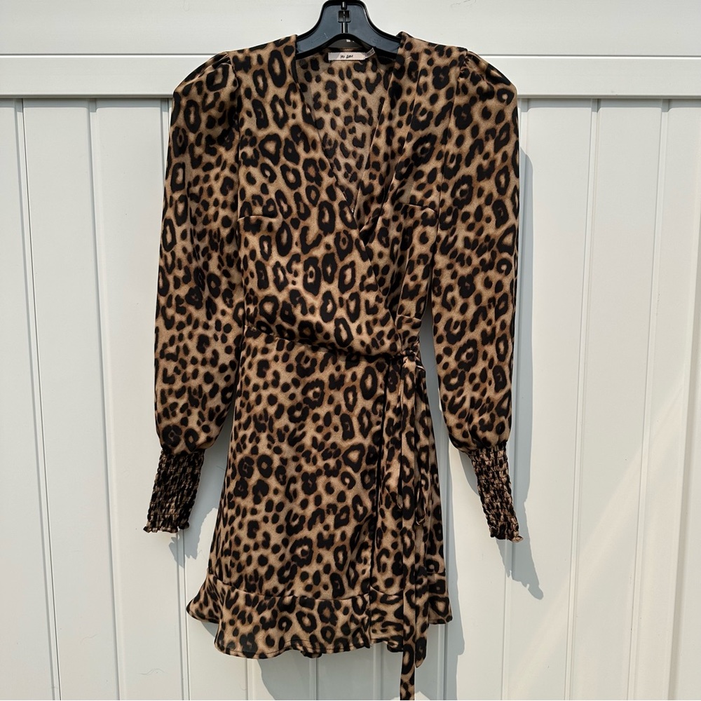 Miami Francesca’s edna leopard wrap mini dress